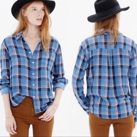 Madewell Plaid Button Down Blue and Red Flannel - Picture 2 of 6